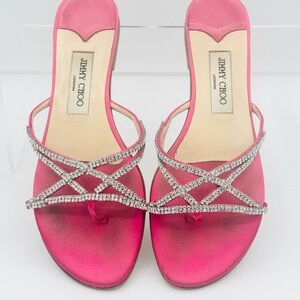 Jimmy Choo Pink and Silver Sandals with Rhinestone Straps